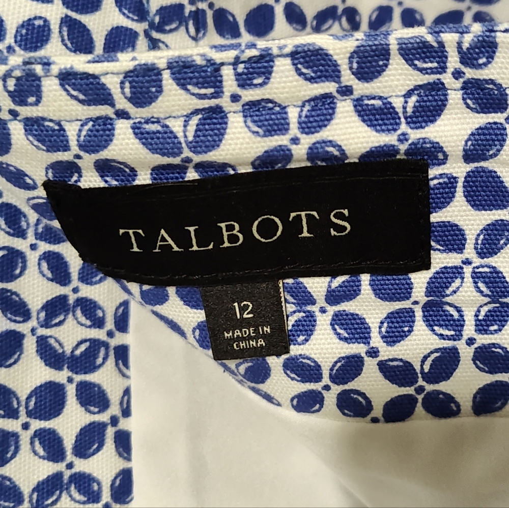 Talbots Navy Blue White Classic Knee Length Lined Office Pencil Skirt Size 12 - Picture 6 of 7